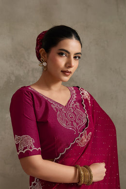 Maroon NC Moss Saree with Jarkhan Embroidery